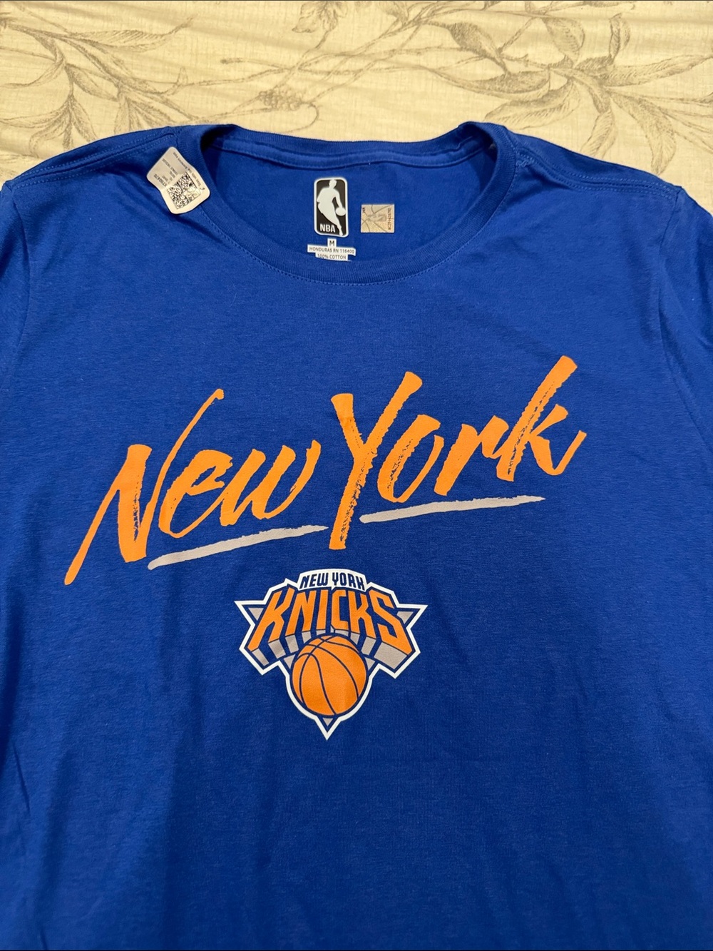 NBA New York Knicks Royal Blue Tee with Orange Script - Picture 2 of 3